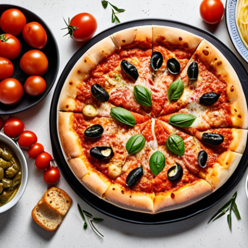 **Italian Food Spread:** A vibrant table filled with various Italian dishes beyond pizza and pasta. Include regional specialties, high-quality ingredients like ripe tomatoes, olive oil, and cheese. Capture the essence of Italian culinary diversity.
