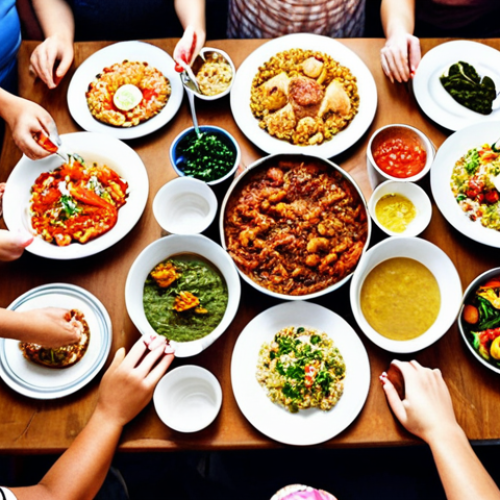 **Image:** A vibrant potluck party scene. A diverse group of people are gathered around a table laden with homemade dishes. Focus on the joyful atmosphere, showcasing the variety of food and the warm friendships being formed. The scene should evoke a sense of community and shared passion for cooking.